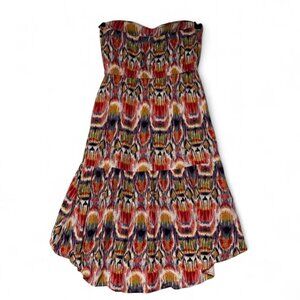 BB DAKOTA Strapless Boho Midi Dress Womens Small S Black Red Ikat Fleetwood Mac